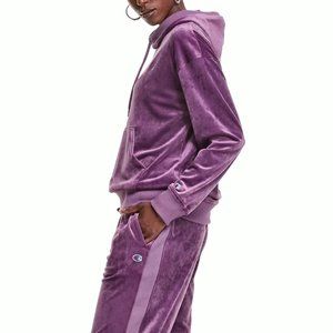 new Champion Women's Size SMALL Velour Hoodie in MIDNIGHT ASTER PINK color NWT